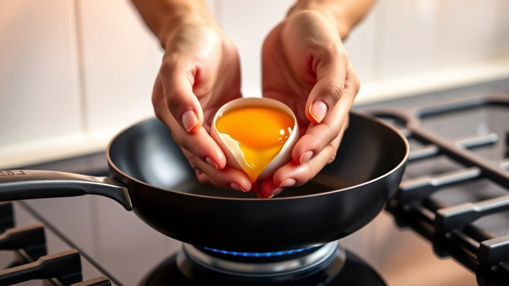 crack eggs gently carefully